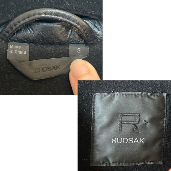 Rudsak Fitted Cropped Wool Jacket Leather Trim Bell Sleeves Black Size S - Picture 11 of 16